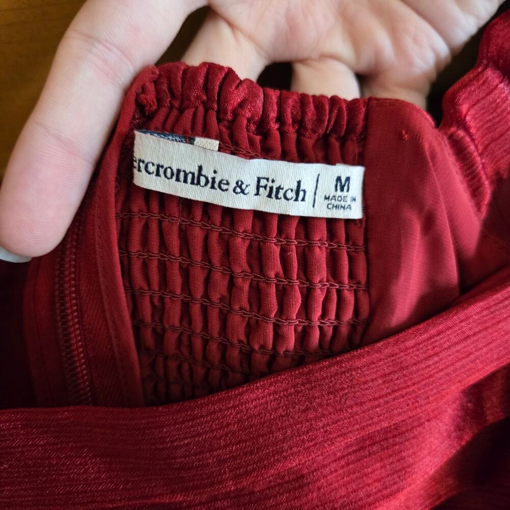 Abercrombie & Fitch Emerson Bubble Hem Satin Mini Dress Cocktail Red Medium - Picture 6 of 7